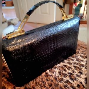 Vintage black crocodile clutch